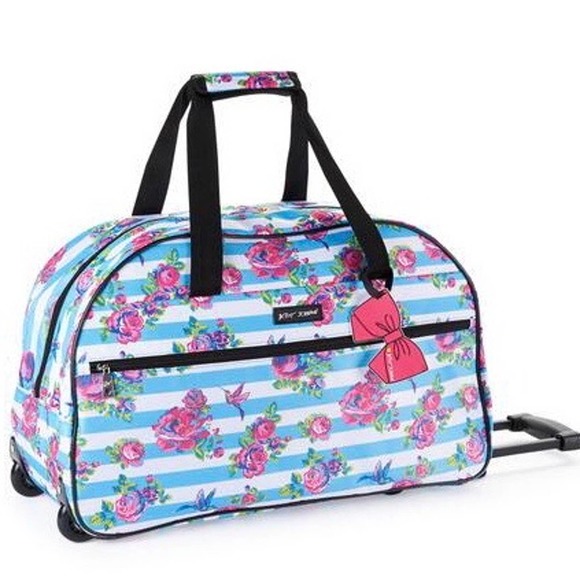 Betsey Johnson Handbags - Betsey Johnson Stripe Floral 22" Rolling Duffle